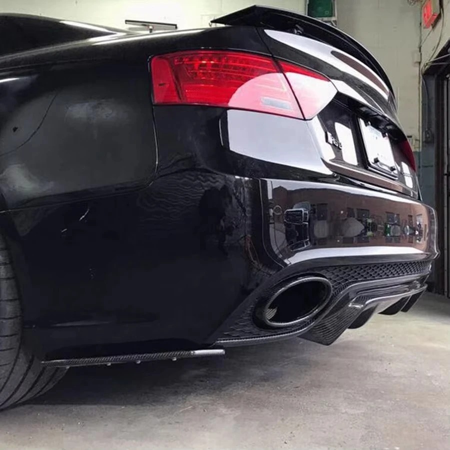 New  Carbon Fiber Rear Diffuser Lip Spoiler with Exhaust Cut-Out for RS5 2011-2016 Bumper Kit-100% Fit